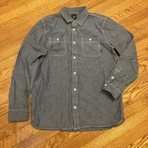 Vans Long Sleeve Blue Chambray Work Shirt with Double Pockets M